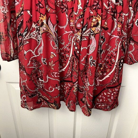 Charlotte Russe Red Floral Boho Long Sleeved Button V-Neck Babydoll Dress Medium - Picture 4 of 10